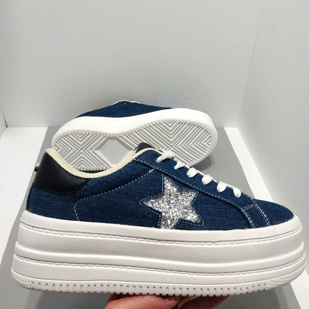 Belos Denim & Glitter Star Platform Sneakers, NWT, Size‎ 9| EUR 40